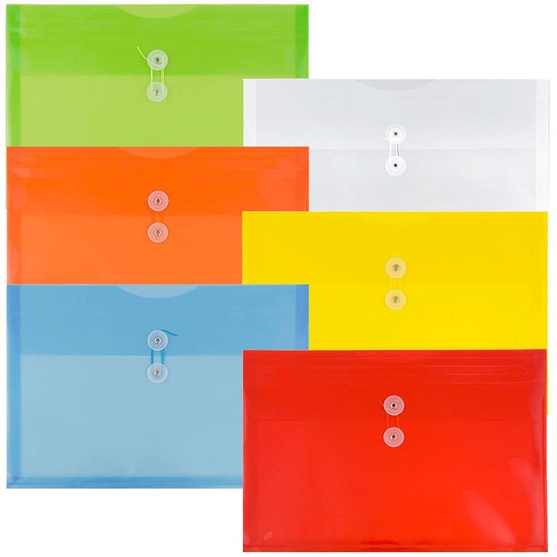JAM Paper Plastic Envelope with Button and String Tie Closure - Legal Booklet - 9 3/4" x 14 1/2" x 1 1/4"- Assorted Primary Colors - 6/pack - Image 1